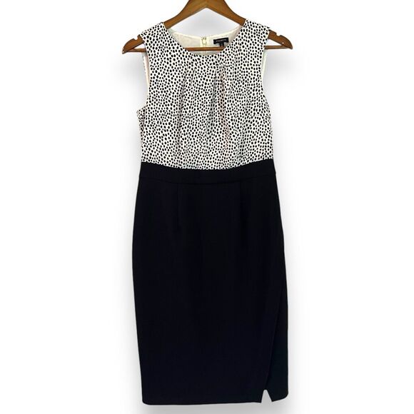 Talbots Dresses & Skirts - Talbots Mixed Media Polka Dot Sheath Dress XS 2 Black White Pencil Skirt